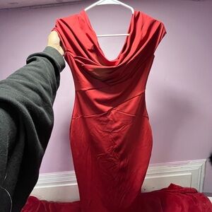 Elegant Red Draped Women's Dress